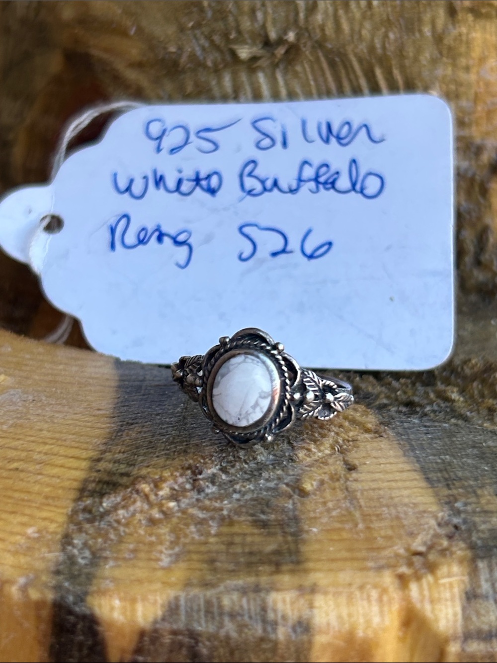 Artisan White Buffalo Sterling Silver Floral Ring - White